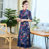 Mandarin Collar Half Sleeve Tea Length Floral Silk Ao Dai Dress