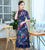 Mandarin Collar Half Sleeve Tea Length Floral Silk Ao Dai Dress