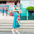 Vestido Ao Dai de seda floral con cuello mandarín y manga casquillo hasta el té
