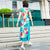 Mandarin Collar Cap Sleeve Tea Length Floral Silk Ao Dai Dress