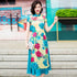 Mandarin Collar Cap Sleeve Tea Length Floral Silk Ao Dai Dress