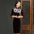 Keyhole Neck Knee Length Velvet Cheongsam Chinese Dress with Sequins