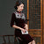 Keyhole Neck Knee Length Velvet Cheongsam Chinese Dress with Sequins