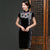 Floral Embroidery Keyhole Neck Knee Length Velvet Cheongsam Chinese Dress