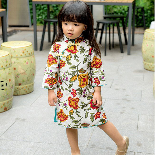 Long Sleeve Signature Cotton Floral Kid's Cheongsam Dress – IDREAMMART
