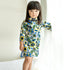 Vestido cheongsam infantil floral 100% algodón con mangas 3/4