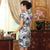 Vestido chino floral cheongsam de seda real hasta la rodilla