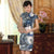 Vestido chino floral cheongsam de seda real hasta la rodilla