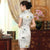 Knee Length Real Silk Cheongsam Floral Chinese Dress