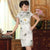 Vestido chino floral cheongsam de seda real hasta la rodilla