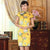 Knee Length Real Silk Cheongsam Floral Chinese Dress