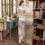 Vestido chino de longitud completa Cheongsam de seda real con mangas casquillo
