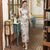 Chinesisches Kleid mit Flügelärmeln aus echtem Seiden-Cheongsam in voller Länge