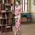 Vestido chino de longitud completa Cheongsam de seda real con mangas casquillo