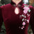 3/4 Sleeve Floral Embroidery Full Length Velvet Cheongsam Mother Dress