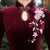 Robe mère Cheongsam en velours à manches 3/4 avec broderie florale et pleine longueur