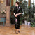 3/4 Sleeve Floral Embroidery Full Length Velvet Cheongsam Mother Dress