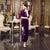 3/4 Sleeve Floral Embroidery Full Length Velvet Cheongsam Mother Dress