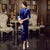 3/4 Sleeve Floral Embroidery Full Length Velvet Cheongsam Mother Dress