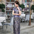 Full Length Cap Sleeve Floral Brocade Cheongsam Evening Dress