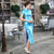 Full Length Cap Sleeve Floral Brocade Cheongsam Evening Dress