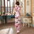 Tea Length Cap Sleeve Cheongsam Floral Chinese Dress
