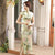 Key Hole Neck Tea Length Cheongsam Floral Chinese Dress