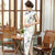 Vestido chino cheongsam de lino floral con manga casquillo hasta el té