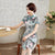 Cap Sleeve Tea Length Floral Linen Cheongsam Chinese Dress