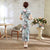 Cap Sleeve Tea Length Floral Linen Cheongsam Chinese Dress