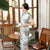 Vestido chino cheongsam de lino floral con manga casquillo hasta el té