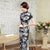 Cap Sleeve Tea Length Floral Linen Cheongsam Chinese Dress