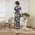 Cap Sleeve Tea Length Floral Linen Cheongsam Chinese Dress