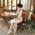 Cap Sleeve Tea Length Floral Linen Cheongsam Chinese Dress