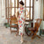 Cap Sleeve Tea Length Floral Linen Cheongsam Chinese Dress