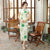Robe chinoise Cheongsam en lin floral à manches longues