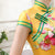 Cap Sleeve Tea Length Floral Cheongsam Chinese Dress with Strap Buttons