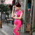 Cap Sleeve Tea Length Floral Cheongsam Chinese Dress with Strap Buttons