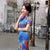 Full Length Floral Silk Blend Cheongsam Chinese Dress with Strap Buttons