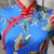 Full Length Floral Silk Blend Cheongsam Chinese Dress with Strap Buttons