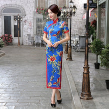 Full Length Floral Silk Blend Cheongsam Chinese Dress with