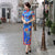Full Length Floral Silk Blend Cheongsam Chinese Dress with Strap Buttons