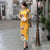 Full Length Floral Silk Blend Cheongsam Chinese Dress with Strap Buttons