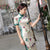 Full Length Floral Silk Blend Cheongsam Chinese Dress with Strap Buttons