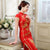 Vestido chino cheongsam de mezcla de seda con bordado floral y longitud de té