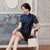 Cheongsam Top Knee Length Polka Dots Lace Ao Dai Dress