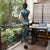 Cap Sleeve Tea Length Floral Cheongsam Chinese Dress