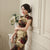Teelanges chinesisches Cheongsam-Kleid aus Seidenmischung mit Blumenmuster