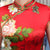 Vestido chino cheongsam de mezcla de seda floral y manga casquillo hasta el té
