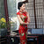 Abito cinese cheongsam in misto seta floreale con maniche ad aletta lunghezza tè
